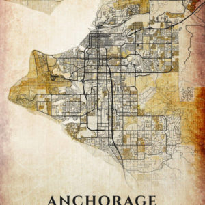 Anchorage Alaska Antique Map Illustration