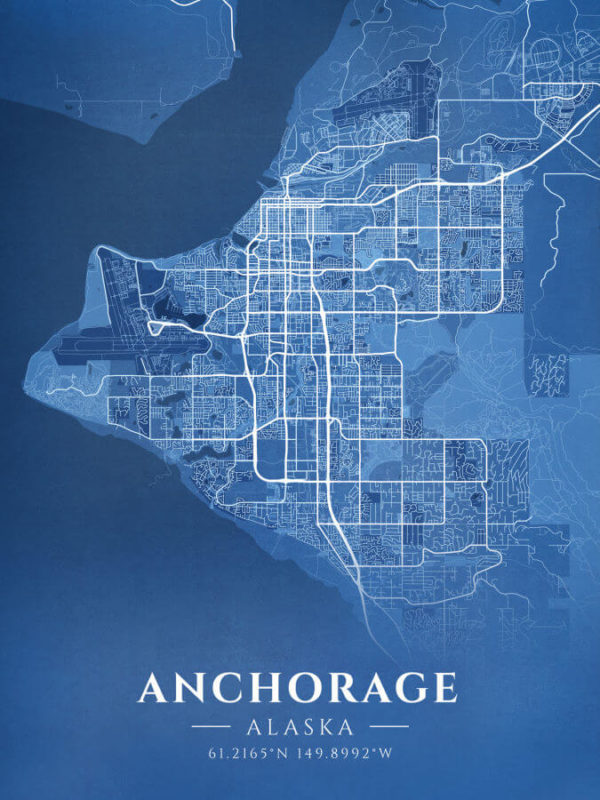 Anchorage Alaska Blueprint Map Illustration