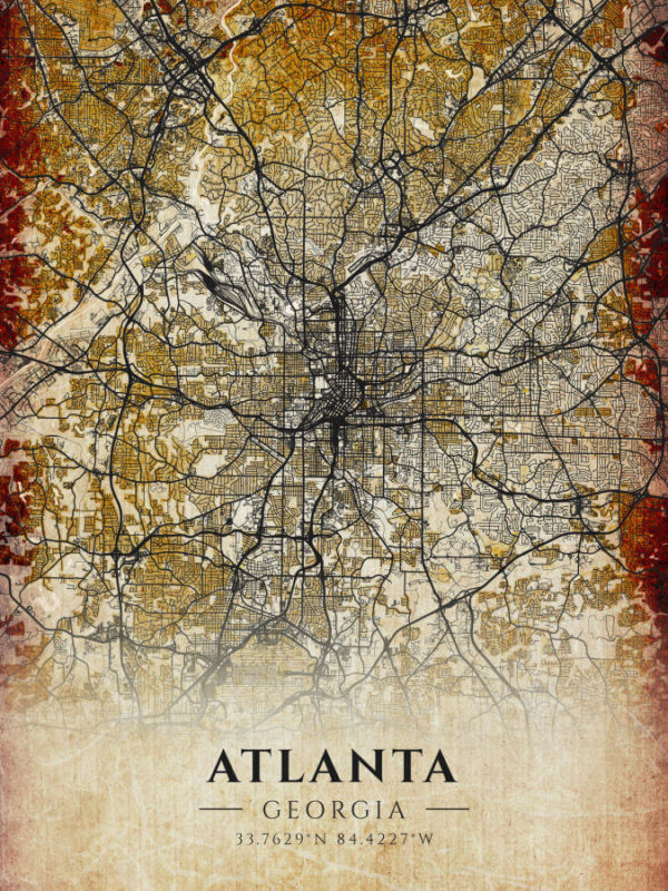 Atlanta Georgia Antique Map Illustration