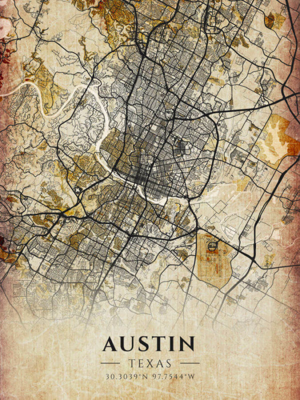 Austin Texas Antique Map Illustration