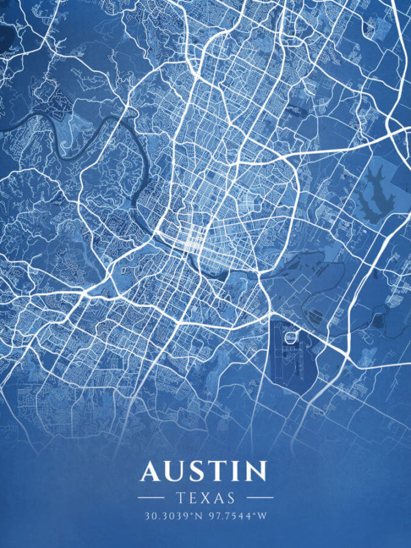 Austin Texas Blueprint Map Illustration