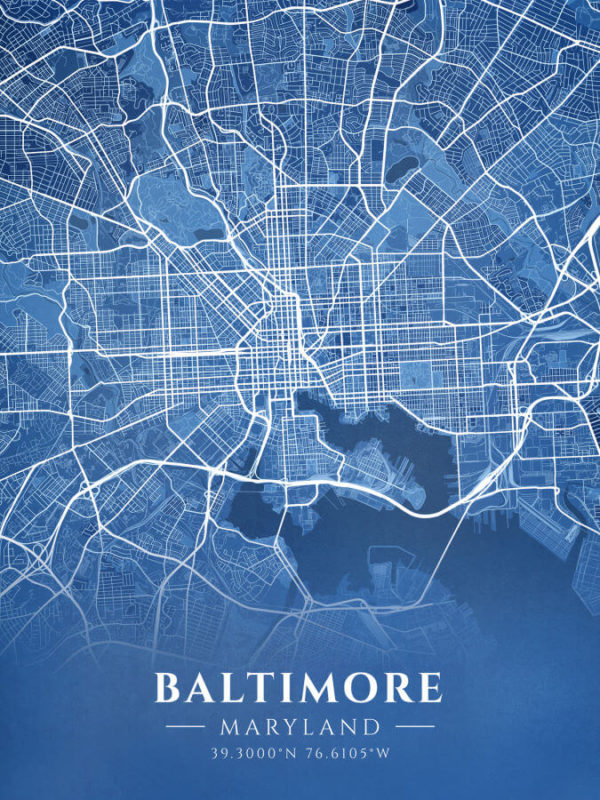 Baltimore Maryland Blueprint Map Illustration