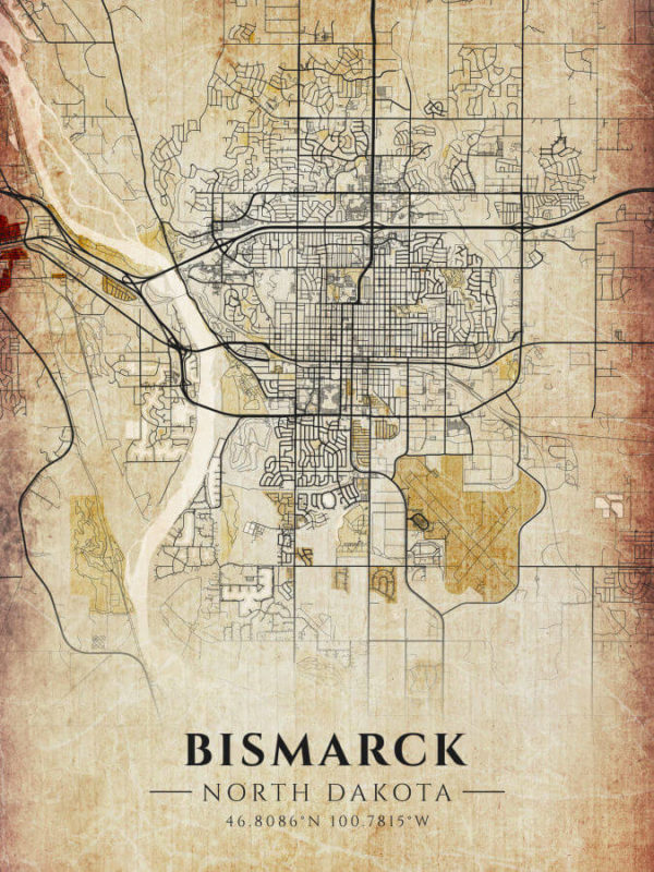 Bismarck North Dakota Antique Map Illustration