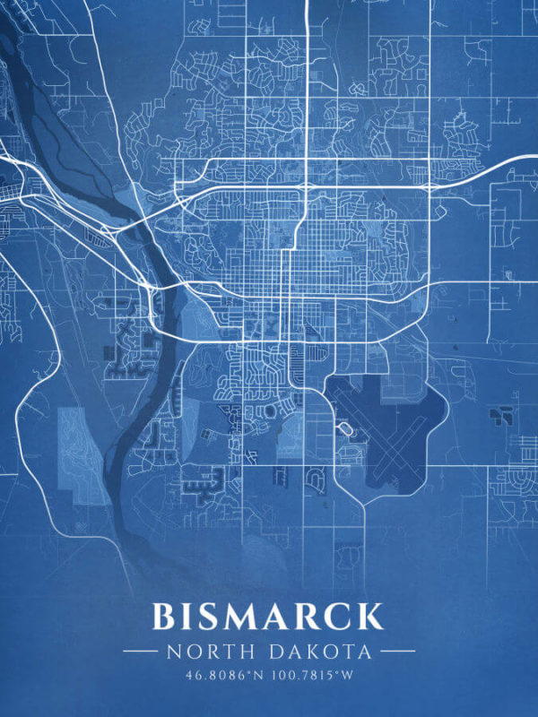 Bismarck North Dakota Blueprint Map Illustration