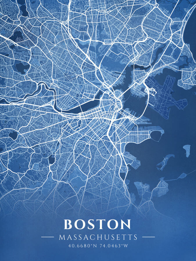 Boston Massachusetts Blueprint Map Illustration