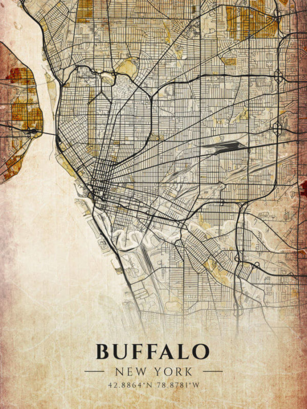 Buffalo New York Antique Map Illustration