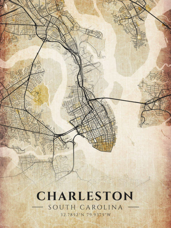 Charleston South Carolina Antique Map Illustration