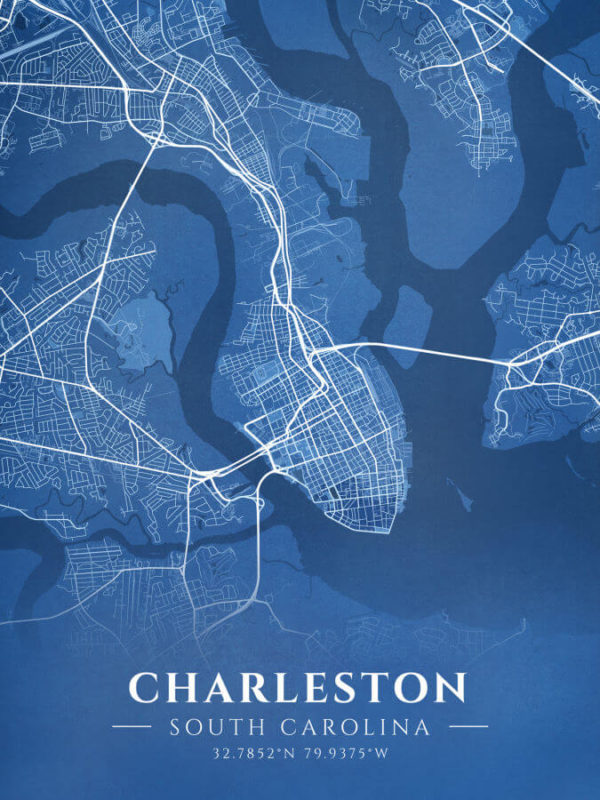 Charleston South Carolina Blueprint Map Illustration