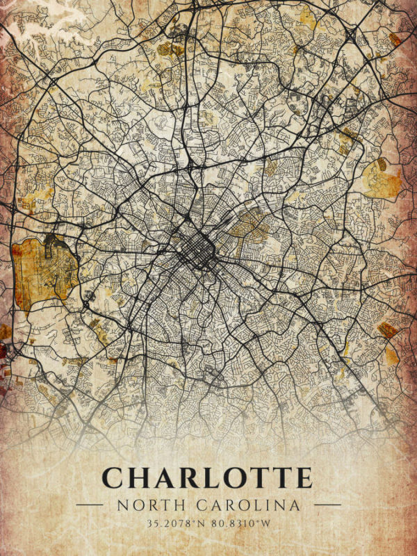 Charlotte North Carolina Antique Map Illustration