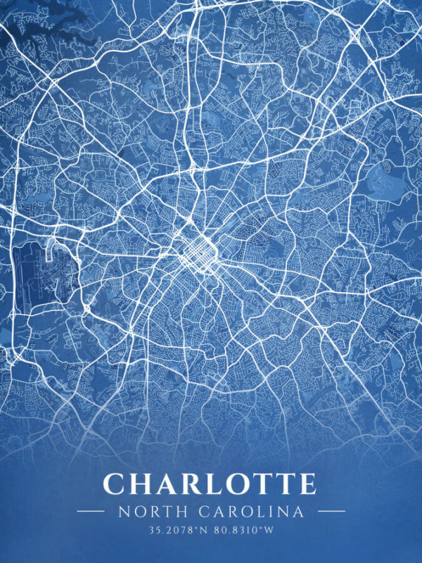 Charlotte North Carolina Blueprint Map Illustration
