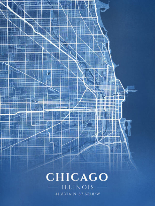 Chicago Illinois Blueprint Map Illustration