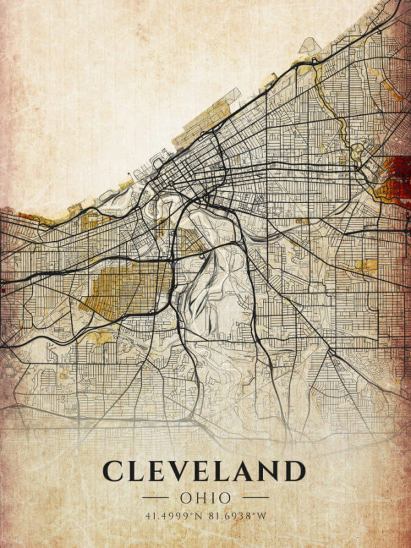 Cleveland Ohio Antique Map Illustration