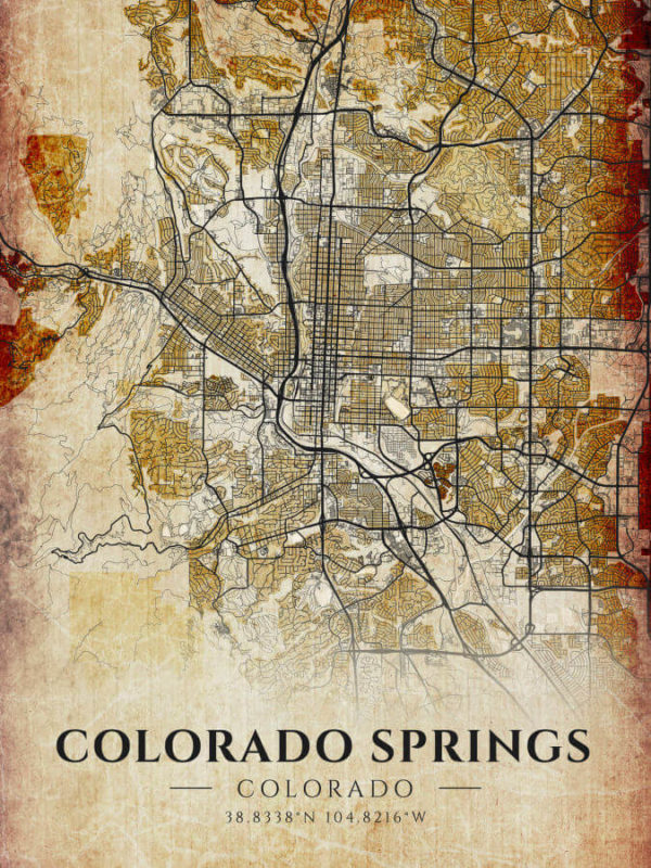Colorado Springs Colorado Antique Map Illustration