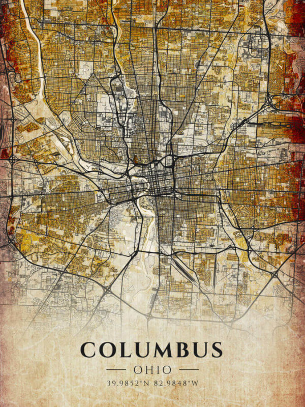 Columbus Ohio Antique Map Illustration