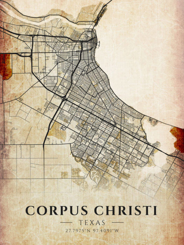 Corpus Christi Texas Antique Map Illustration