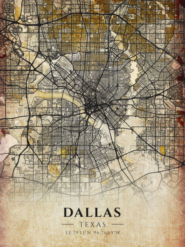 Dallas Texas Antique Map Illustration