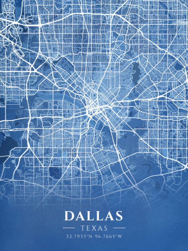 Dallas Texas Blueprint Map Illustration