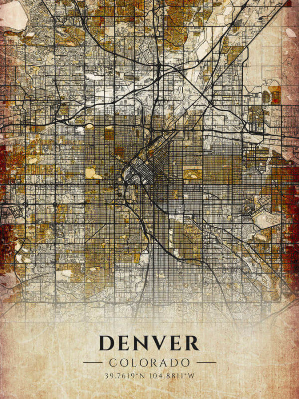 Denver Colorado Antique Map Illustration