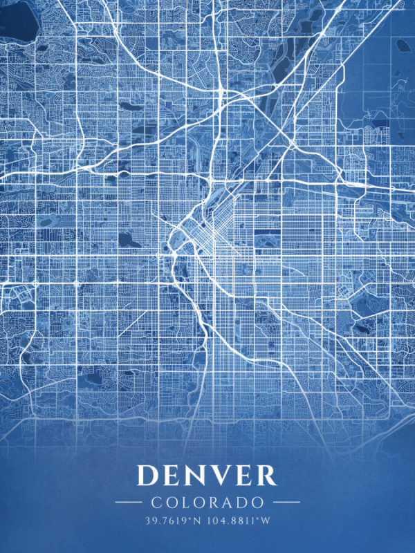 Denver Colorado Blueprint Map Illustration
