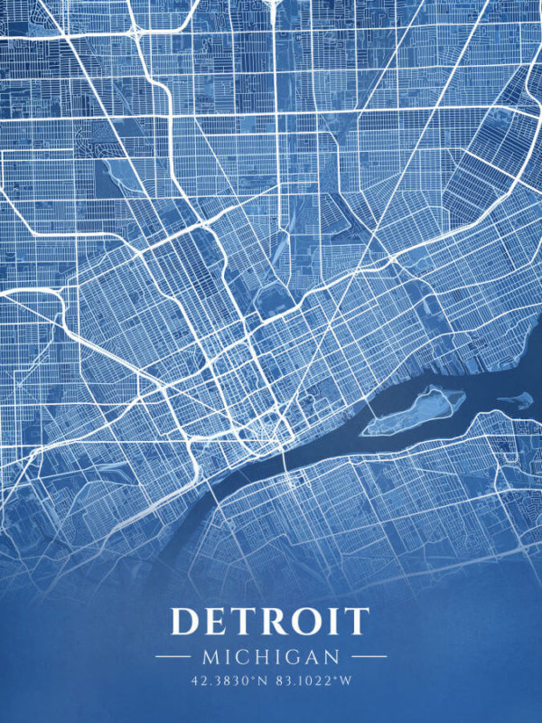 Detroit Michigan Blueprint Map Illustration