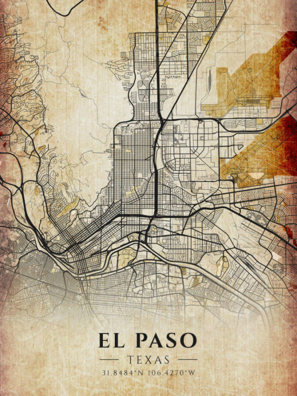 El Paso Texas Antique Map Illustration