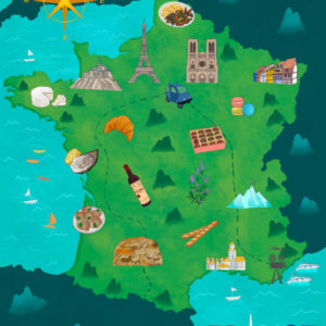 France Country Map Illustration Poster