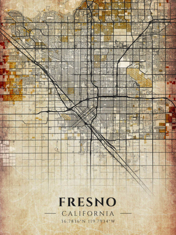 Fresno California Antique Map Illustration