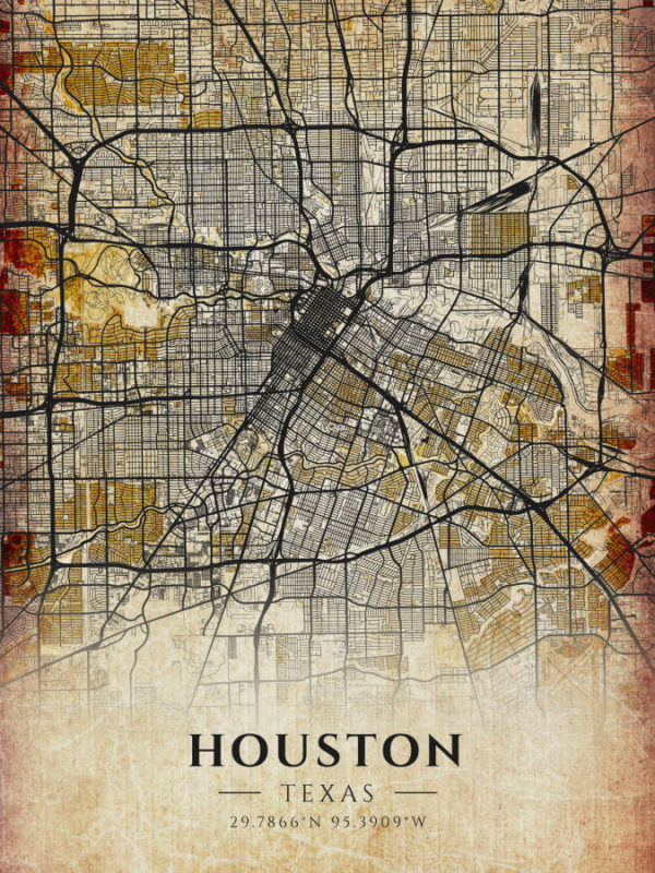 Houston Texas Antique Map Illustration