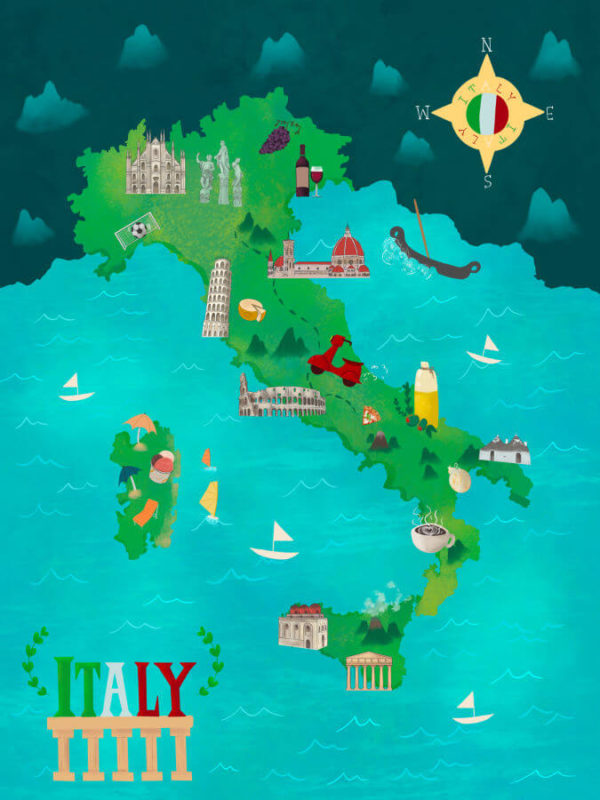 Italy Country Map Illustration Poster