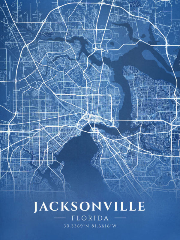 Jacksonville Florida Blueprint Map Illustration