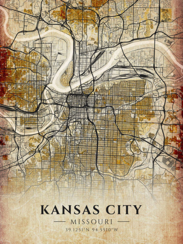 Kansas City Missouri Antique Map Illustration