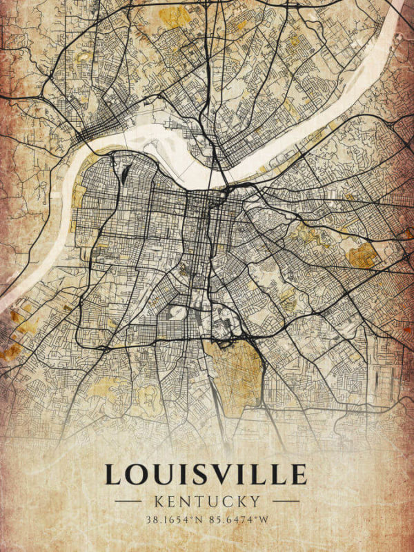 Louisville Kentucky Antique Map Illustration