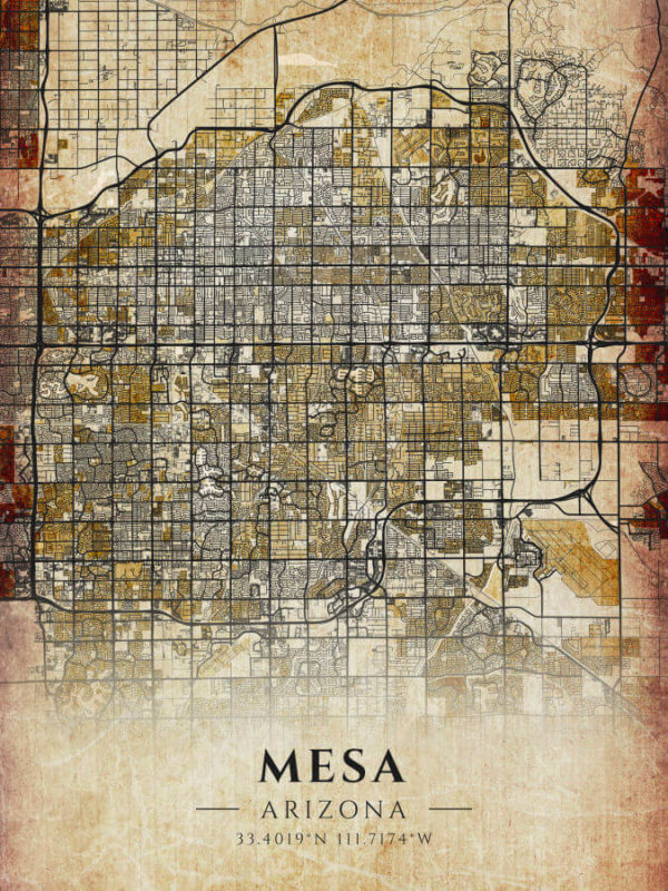 Mesa Arizona Antique Map Illustration