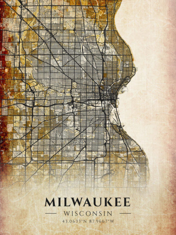 Milwaukee Wisconsin Antique Map Illustration