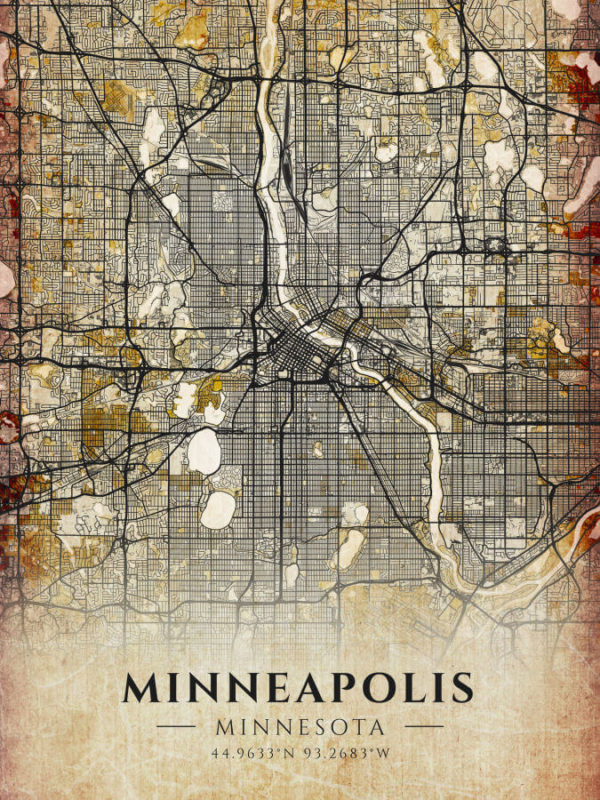 Minneapolis Minnesota Antique Map Illustration