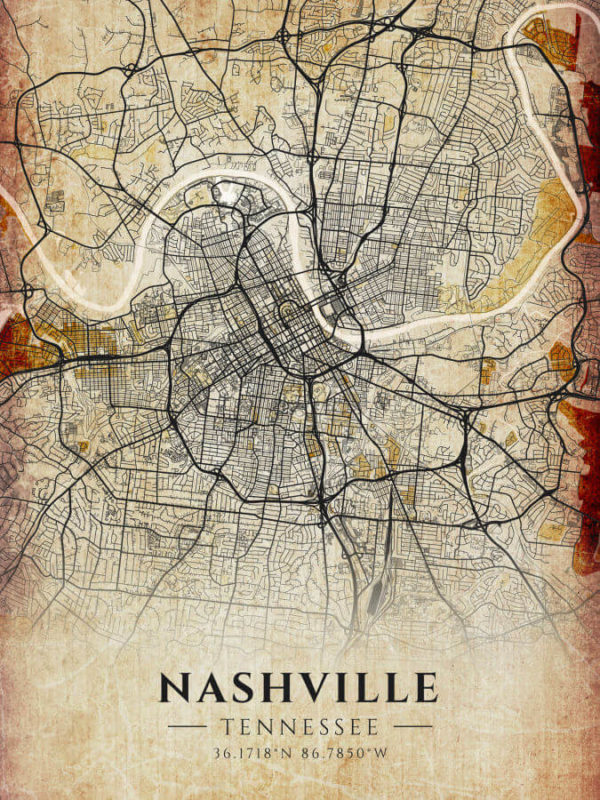 Nashville Tennessee Antique Map Illustration