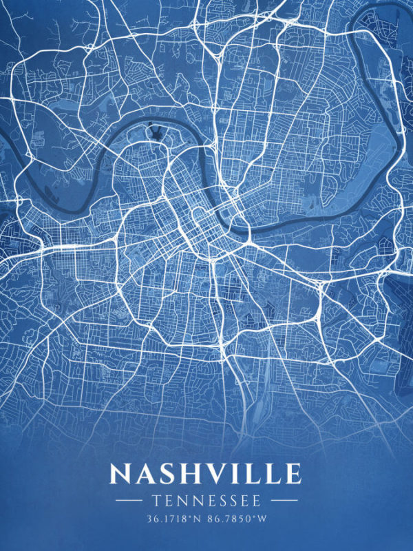 Nashville Tennessee Blueprint Map Illustration