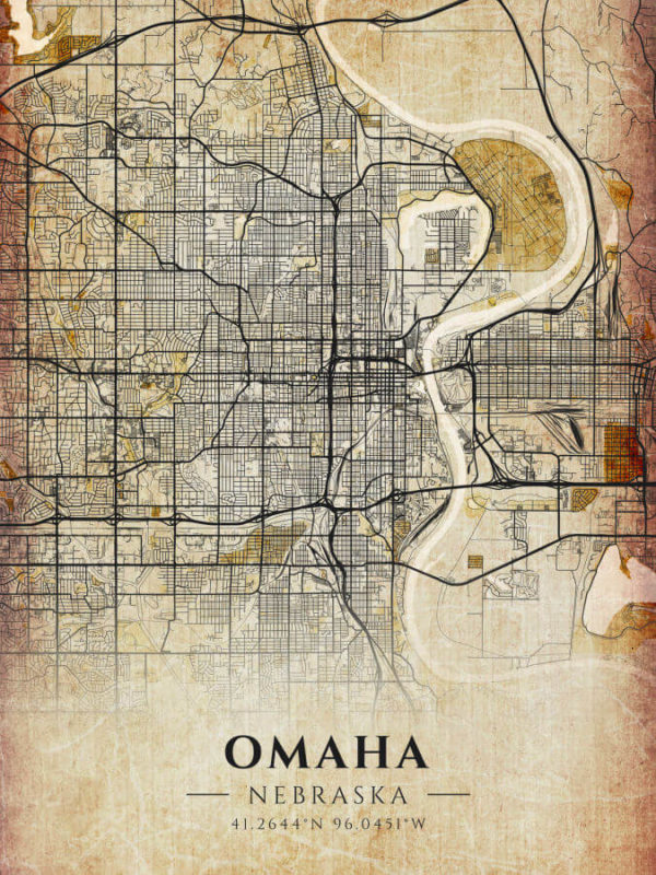 Omaha Nebraska Antique Map Illustration