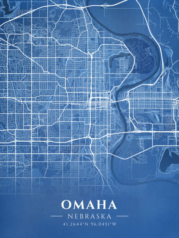 Omaha Nebraska Blueprint Map Illustration