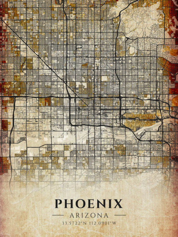 Phoenix Arizona Antique Map Illustration