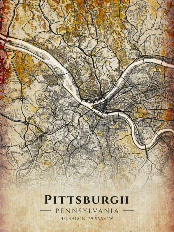 Pittsburgh Pennsylvania Antique Map Illustration