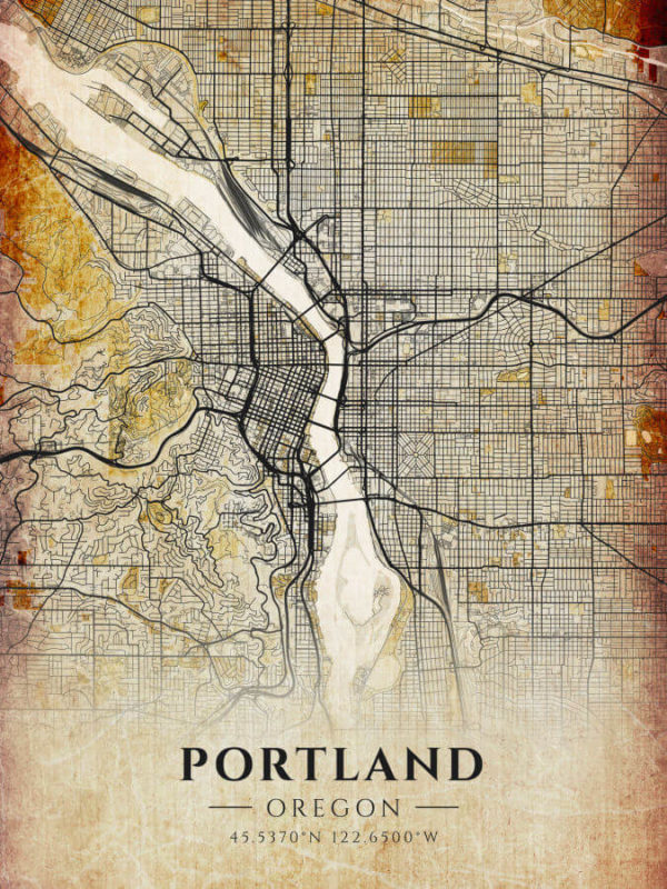 Portland Oregon Antique Map Illustration