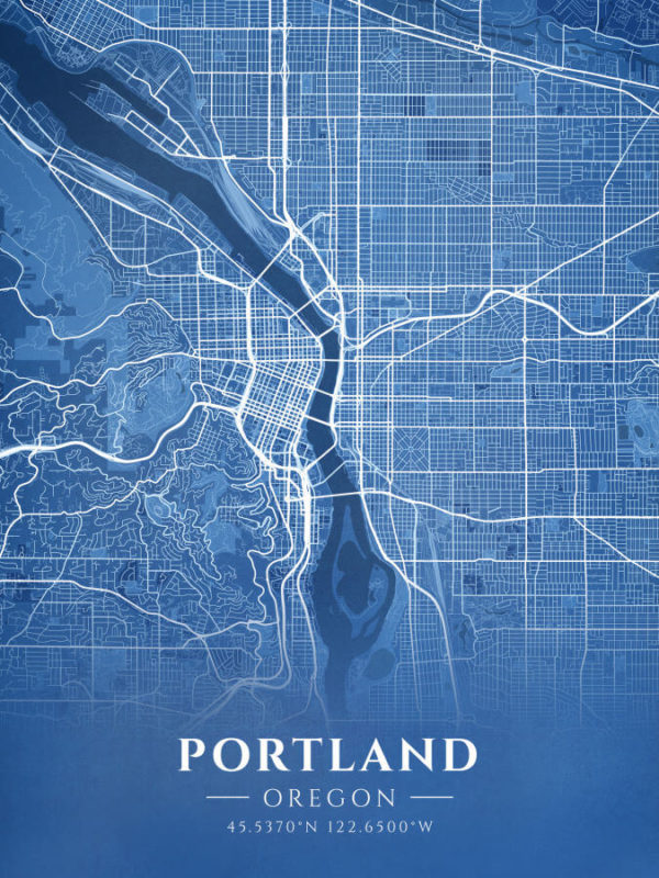 Portland Oregon Blueprint Map Illustration