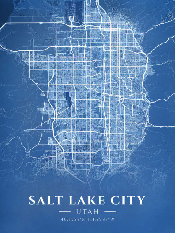 Salt Lake City Utah Blueprint Map Illustration