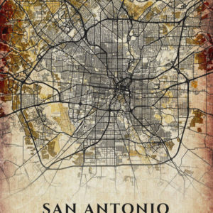 San Antonio Texas Antique Map Illustration