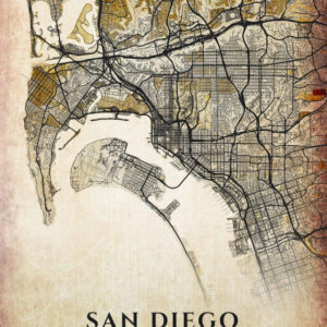 San Diego California Antique Map Illustration