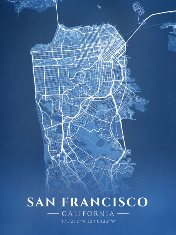 San Francisco California Blueprint Map Illustration