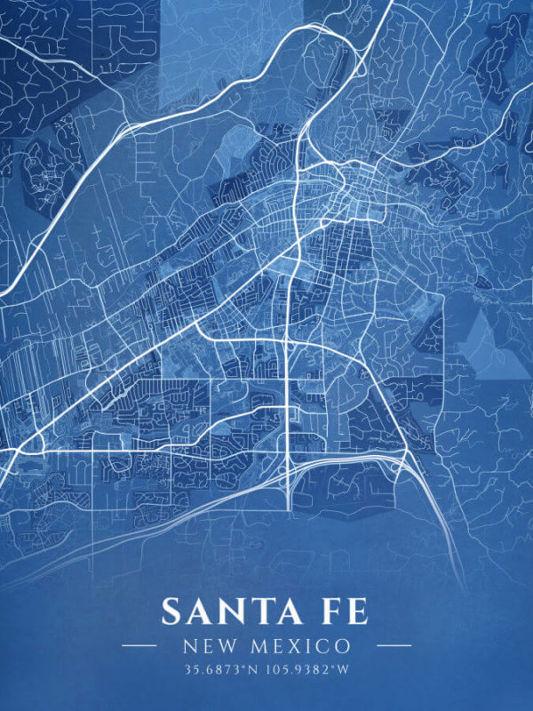 Santa Fe New Mexico Blueprint Map Illustration