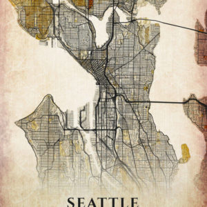 Seattle Washington Antique Map Illustration