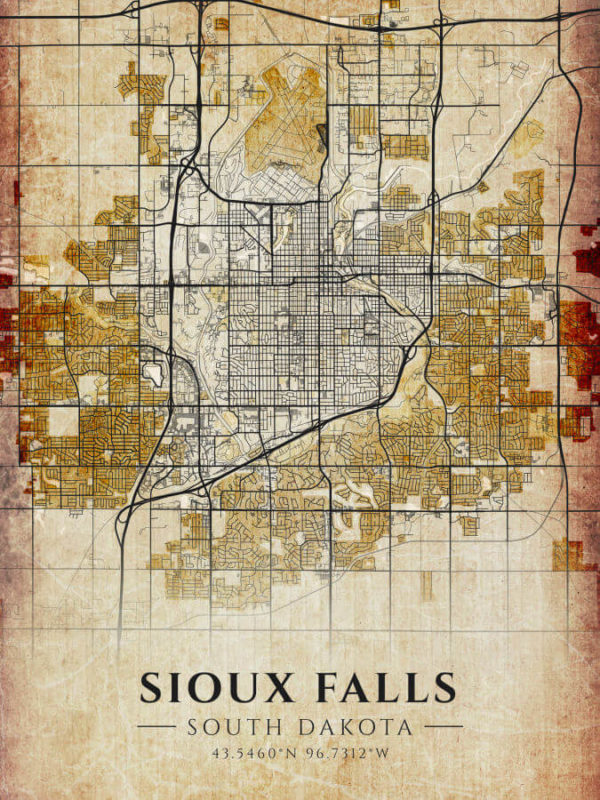Sioux Falls South Dakota Antique Map Illustration